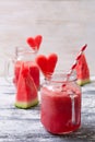 Watermelon fresh in glass jars