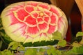 Watermelon fruit carving. Close up roses watermelon flower.