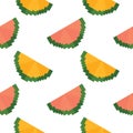 Watermelon fruit seamless pattern in pixel style Royalty Free Stock Photo