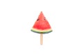 Watermelon fruit sliced with wood ice cream stick on white background Royalty Free Stock Photo