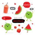 Watermelon Fruit Summer Cartoon Smile Funny Cute Character Vector