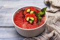 Watermelon gazpacho, traditional Spanish summer cold soup Royalty Free Stock Photo