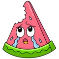 Watermelon that had been bitten with a sad face crying, doodle icon image