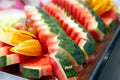 Watermelon has been beautifully trimmed on fruit platters