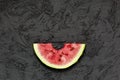 Watermelon, Healthy Eating, Bitten, watermelon slice, black back Royalty Free Stock Photo