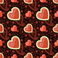 Watermelon, hearts and Paisley in seamless pattern Royalty Free Stock Photo