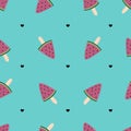 Watermelon ice cream seamless pattern. Cute tropical wallpaper and fabric print. Doodle vector illustration