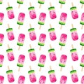 4008 Watermelon Ice Cream Seamless Watercolor Pattern Design Tracery Texture Wallpaper Green Pink