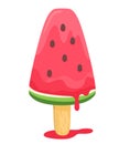 Watermelon ice cream on a stick. Vector illustration in cartoon flat style.