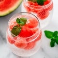 Watermelon ice with sparkling water in glasses