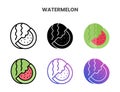 Watermelon icons set with different styles.