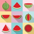 Watermelon icons set, flat style