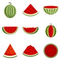 Watermelon icons set, flat style