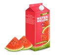 Watermelon juice box Vector realistic. Product placement label design. Fresh drink isolated on whites