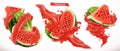 Watermelon juice. Fresh fruit 3d vector icon