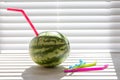 Watermelon juice, Funky reusable silicon straws in summer fruit