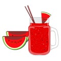 Watermelon juice in a jar for banners, flyers, posters, cards, menu. Fruit juice from watermelons. Delicious, fresh