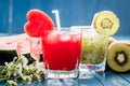 Watermelon juice and kiwi juice with fresh fruits Royalty Free Stock Photo