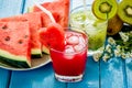 Watermelon juice and kiwi juice with fresh fruits Royalty Free Stock Photo