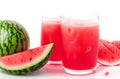 Watermelon juice with sliced fruit on white background