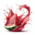 watermelon juice splash isolated on white background. ai generative Royalty Free Stock Photo