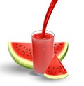 Watermelon juice with splash isolated on white. glass with red fresh Watermelon Juice. 3d realistic Vector illustration