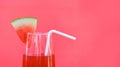 Watermelon juice summer with piece watermelon fruit on glass on red background Royalty Free Stock Photo