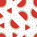 Watermelon juicy fruit in white seamless pattern