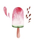 Watermelon juicy ice cream, bright homemade frozen ice cream