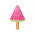 Watermelon juicy ice cream, colorful bright homemade frozen popsicle. Vector realistic graphic icon. Tropical ice cream