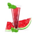 Watermelon. Juicy slices and juice with mint leaves, red watermelon vector illustration in flat cartoon style.
