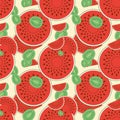 Watermelon and kiwi pattern. Fresh fruit halves pattern