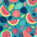 watermelon and kiwi slices on a light blue background