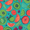 watermelon and kiwi slices on a light blue background