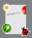 Watermelon, ladybug, daisy on blank page Royalty Free Stock Photo