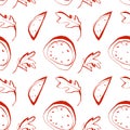 Watermelon and leaf seamless pattern in hand drawn minimal style perfect for summer packaging and textile design Royalty Free Stock Photo