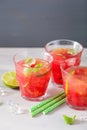 Watermelon lemonade with lime and mint, summer refreshing drink Royalty Free Stock Photo