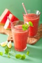 Watermelon lime smoothie in glass