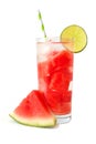 Watermelon lime water isolated on white with melon slice