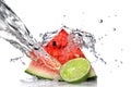 Watermelon with lime and water splash Royalty Free Stock Photo