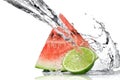 Watermelon, lime and water splash Royalty Free Stock Photo