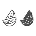 Watermelon line and solid icon. Two portion of Watermelon illustration isolated on white. Two Big watermelon slice cut Royalty Free Stock Photo