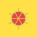 Watermelon logo mockup, slices of watermelon on a stick on the round, hello summer poster background