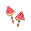 Watermelon lollipop or ice cream. Vector illustration in doodle and sketch style. Hand drawn illustration for printing Royalty Free Stock Photo