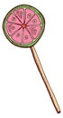 Watermelon lollipop. Sweet round sugar candy doodle