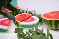 Watermelon made from natural material. Wooden watermelon. Royalty Free Stock Photo