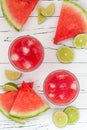 Watermelon margaritas - mexican style summer watermelon alcohol cocktail with lime. Cinco de Mayo drink recipe. Royalty Free Stock Photo