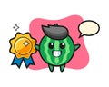 Watermelon mascot illustration holding a golden badge Royalty Free Stock Photo