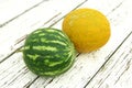 Watermelon, melon, wooden background