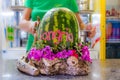 Watermelon with the Message of the Sangria Drink of the Day in a Bar in Croatia Beautiful Summer Tabletop Decoration Royalty Free Stock Photo